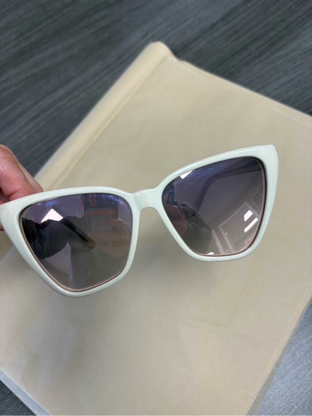 Sam Edelman White Cat Eye Sunglasses with Gray Lenses